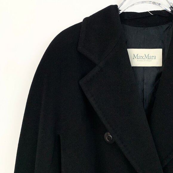 MaxMara Double-Breasted Belted Wool & Cashmere Coat Black XS Made In Italy - Picture 6 of 7